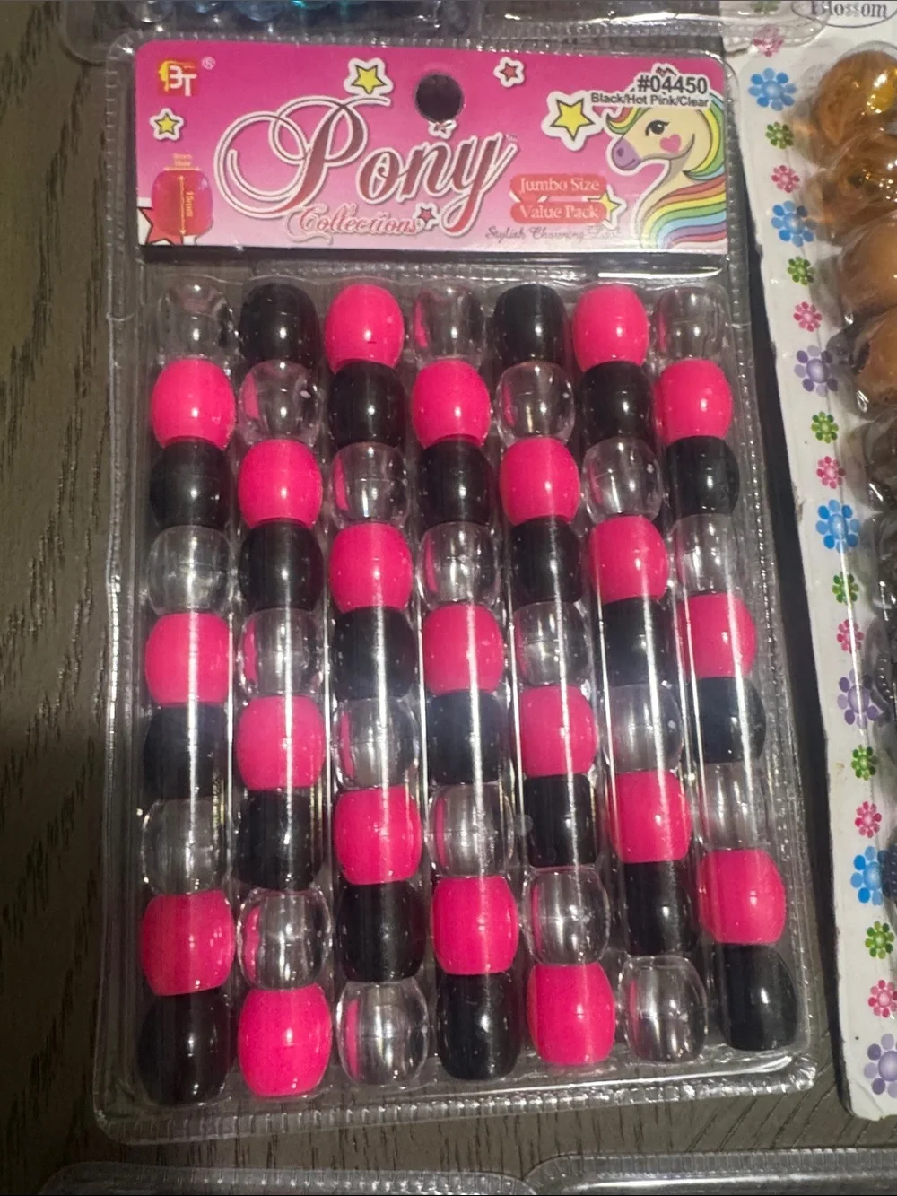 Lot of Kids Hair Beads Pack - Pink, Purple, Blue, Brown and black braids